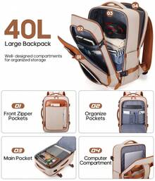 UKEIN Travel Backpack, 17Inch/ Laptop Backpack, Carry-On Approved Bag For Men & Women, Waterproof Luggage With Packing Cubes, Shoe Pocket, Personal Item Size For Flights - 米色 - 查看 3