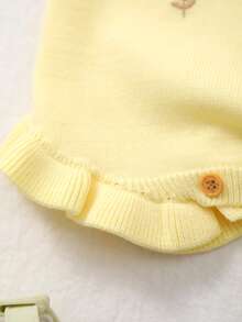 Baby Girls' Lightweight Knit Floral Embroidered Sleeveless Romper, Summer - Yellow - View 4