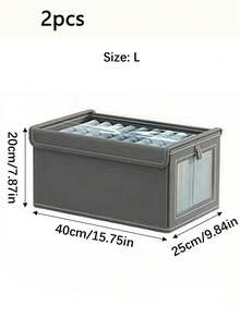 Large Storage Basket, Durable Fabric Wardrobe Storage Box With Transparent Window, Foldable With Lid, Suitable For Home Storage, Household Essentials Organization, Folding Storage Box, Clothes Storage Box, Storage Container - Grey - View 12