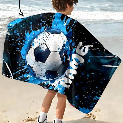 1pc Personalized Football Pattern Custom Beach Towel, Customized Bath Towel, Kids Towel, Pool Towel, Bathroom Towel, Holiday Gift, Beach Towel, Outdoor Travel, Beach Essential ,For Family