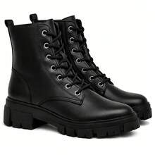 Women's Black Ankle Boot With Chunky Sole, Mid-Calf, Thick Sole, And Modern Design For Urban Looks - Black - View 13