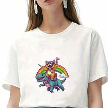 1张/2张/3张装，耐用持久的热转印贴纸，酷炫猫咪骑恐龙图案，适用于DIY T恤、连帽衫、牛仔裤、卫衣、背包、夹克、手提包、枕头等。 - L - 查看 6