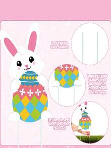 9个复活节花园兔子标志牌，带插杆，塑料兔子，彩蛋花园装饰，适合户外复活节彩蛋寻宝派对装饰 - 彩色 - 查看 3