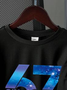 青少年男孩卡通图案印花短袖T恤 - 黑色 - 查看 4