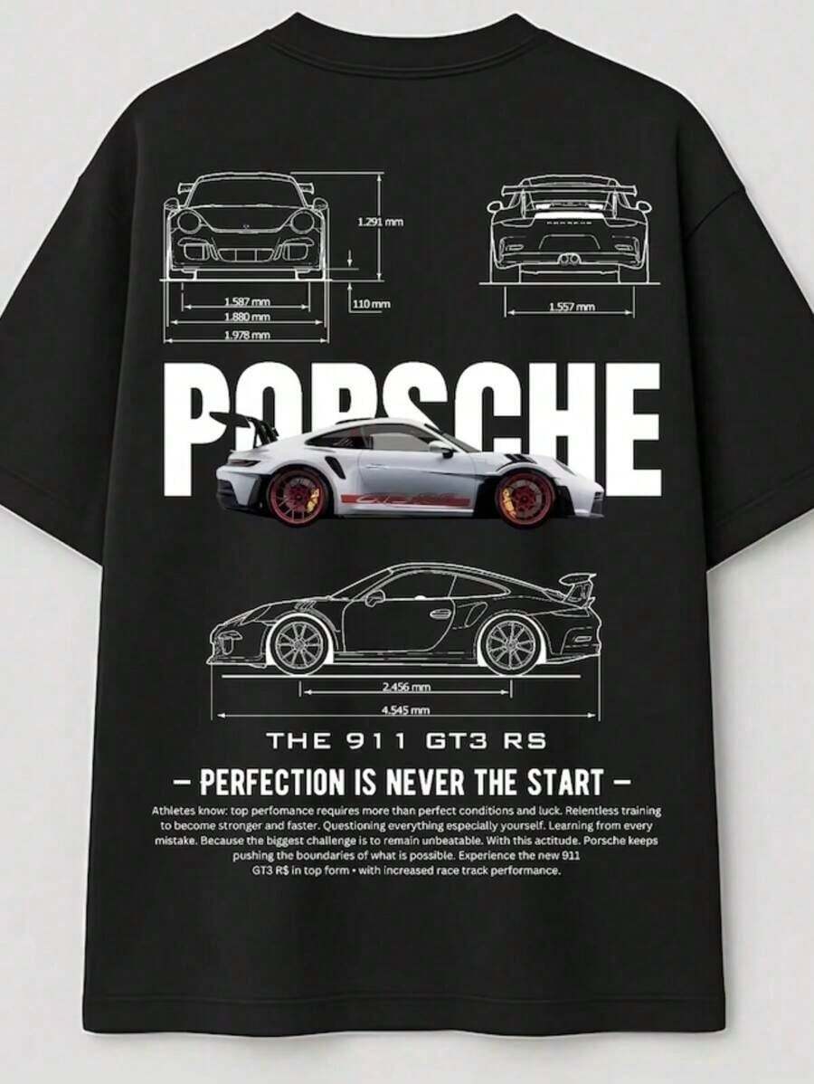 911 GT3 RS Unisex T-Shirt For Men And Women, 100% Cotton, Premium Top Streetwear Release. For Car Fans, Motorsports & Gearheads. - 黑色 - 查看 1