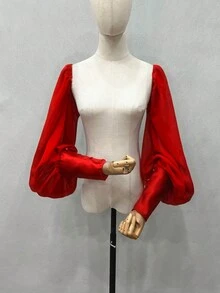 1pc White Chiffon Puff Sleeve Long Bridal Decorative Sleeve Cuffs With Elastic - Multicolor - View 6