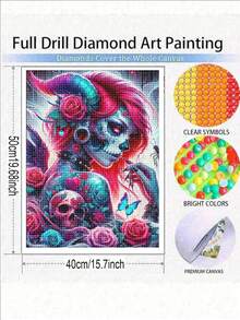Gothic Skull Girl 5D Diamond Painting Kits For Adults, Diamond Art Diamond Painting Full Drill Crystal Rhinestone Embroidery Craft Kits For Home Wall Decor Gifts - Multicolor - View 4