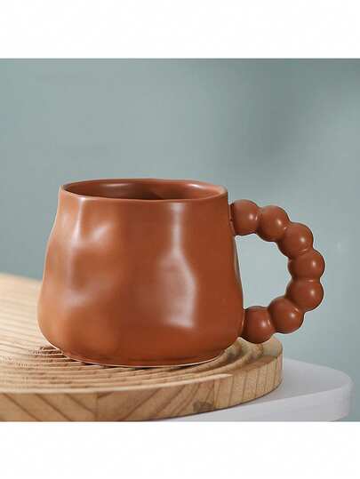 1pc INS Style Pearl Rim French Ceramic Handmade Cup, Creative Handle Mug, Suitable For Home Coffee Cup, Cute Girl Ceramic Water Cup, Office Coffee Mug For Men & Women, Breakfast Cup, Milk Cup, Afternoon Tea Cup