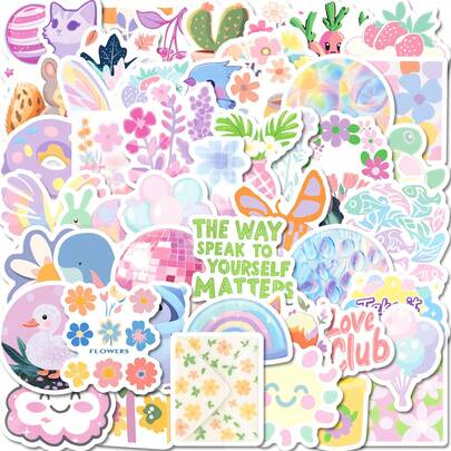 50张梦幻粉彩花卉涂鸦贴纸套装，适用于剪贴簿、日记本、笔记本、水瓶、汽车等。以信仰为主题的设计，传递积极信息，是馈赠佳品。