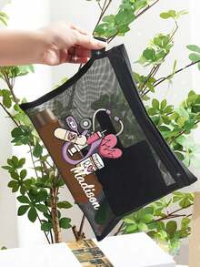 Portable Women'S Mesh Bag, Makeup Bag Printed With Stethoscope, Heart, And Medicine Bottle Patterns, Outdoor Travel Offices Carry Small-Capacity First-Aid Kits Mesh Bag, Portable Medicine , First-Aid Kits And Pill Packaging Containers, Portable Black Storage Bag, Student Pencil Case - Black Mesh Series - View 6