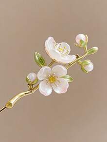 1Pcs Vintage Style Green Jasmine Flower Brooch With Pearl Accents Plant Botanical Floral Pin For Women Anti Slip Safety Clasp For Suits Blazers Dresses Shawls Elegant Pearl Corsage Leaf Design Accessory For Daily Wear Office Wedding Party Formal Events Thanksgiving Christmas Mothers Day Gift For Her Mom Wife Daughter Friend - trắng - Xem 4