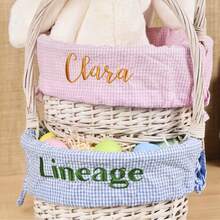 1pc Personalized Embroidered Name Cotton Gingham Easter Basket Liner, Wicker Basket - Liner - View 4