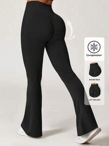 Yefecy Women's Flare Yoga Pants, Seamless Butt Lifting Workout Leggings With Hidden Wrinkles - Black - View 1