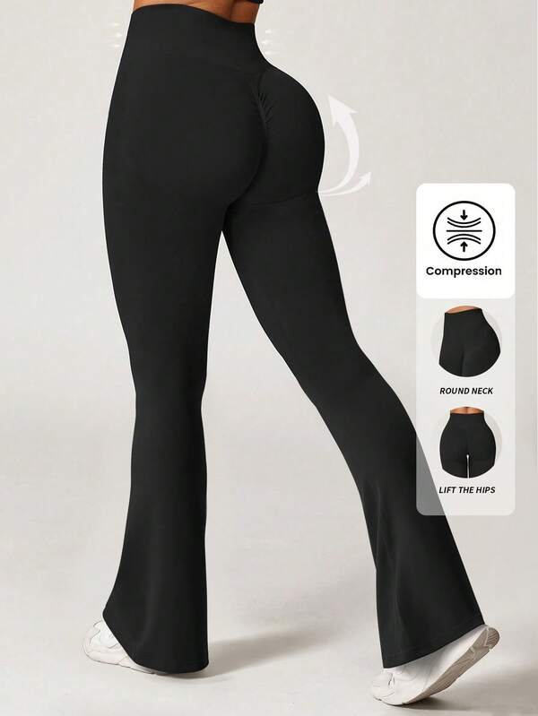 Yefecy Women's Flare Yoga Pants, Seamless Butt Lifting Workout Leggings With Hidden Wrinkles