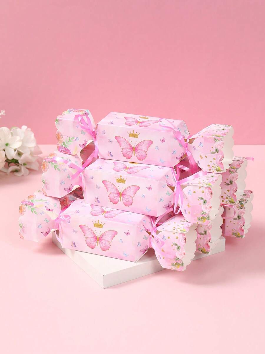 6 hộp quà hình bướm và hoa màu hồng, hộp đựng kẹo quà tặng tiệc hình bướm, hộp quà sinh nhật hình bướm màu hồng, trang trí tiệc mừng em bé, trang trí tiệc tiết lộ giới tính, hộp quà cưới, trang trí tiệc mùa xuân hình bướm màu hồng, trang trí bàn làm việc, đồ dùng tiệc sinh nhật hình bướm, hộp quà trang trí sinh nhật màu hồng.