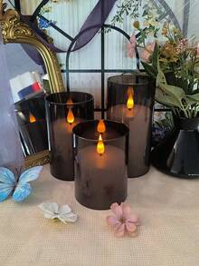 3pcs/Set 3D Flame Flickering Flameless Candles, Battery Operated Realistic Candle Light, With Timer Remote Control, Suitable For Christmas, Halloween, Valentine's Day, Dining Table, Wedding, Party, Gift - Black 3D LED Beads - View 8