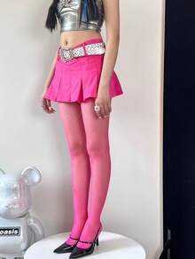 1 PC Fashion Shiny Sheer Fishnet Tights With Sequins & Rhinestones, Perfect For Parties - Pink - View 4