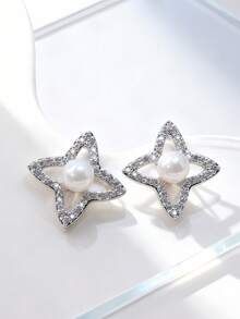 1对可爱星星耳钉，时尚日常及派对佩戴耳环，女士款 - 金色 - 查看 6