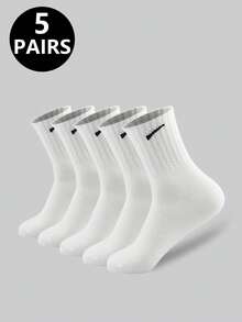 1双/5双/6双装 女士休闲长袜，简约舒适，日常穿着，男女通用中筒袜，秋季款 - 彩色 - 查看 3