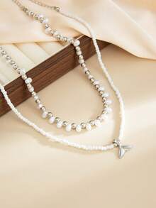 2件套海洋度假风仿珍珠串珠鱼尾吊坠项链，优雅奢华，适合婚礼、派对、海滩、休闲、街头风格，女士及情侣适用，节日、生日皆宜，百搭礼物 - 混色 - 查看 9