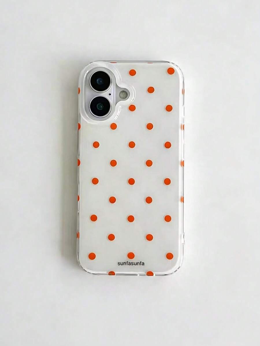 Fashionable Phone Case, Minimalist & Cute Black And White Polka Dot Pattern, Compatible With IPhone 11 To 17 Series Including Pro Max - Orange - View 1