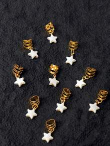 10pcs Women's Braided Star Hair Accessories, Faux Pearl Star Hair Decorations For Festivals, Parties, Outdoor Hair Styling, Cute, Unique, Fashionable Hair Clips, Suitable For Festival, Claw Clips, Hair Barrettes, Head Accessories - Gold - View 7
