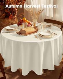 4/8/12 84 Inch Round Disposable Tablecloths, Thickened Waterproof PEVA Plastic Table Covers For Party, Wedding, Banquet & Daily Use - Ivory White - View 9