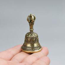 1个复古铜质金刚铃，佛教法器装饰，创意迷你手铃挂饰 - 黃銅花紋鈴鐺 - 查看 7
