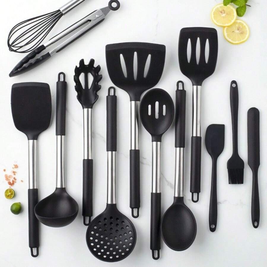 15pcs Silicone Kitchen Utensil Set, Silicone Cookware Set - Includes Stainless Steel Handles, Cooking Tool Set With Storage Rack, Non-Stick Silicone Spatulas, Heat Resistant & Easy To Clean, Kitchen Tools - Multicolor - View 1