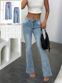 Gränsöverskridande kvinnors fyra säsonger nya millenniumvind Y2K retro temperament bred midja huvudspänne smala låg midja tvättade skinny jeans casual kryddig tjej enkla mångsidiga damjeans - Ljustvätt - Visa 1