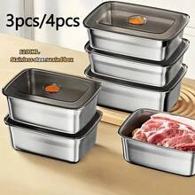 3-Pack/4-Pack Stackable Stainless Steel Lunch Box With Lid, Leak Proof Food Storage Container, Multi-Purpose Dishwasher Safety Lunch Box, Reusable Fresh-Keeping Box With Lid, Suitable For Meal Preparation, Gym, Studio, Picnic Essentials, Refrigerator Storage Container, Microwave Can Use Rectangular Lunch Box - 銀色 - 查看 12