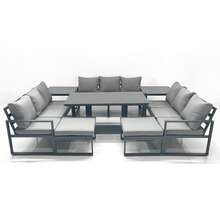 Fimous 11 Seater Garden Sofa Set Aluminium Furniture Rising Dining Tabe Set With 2 Side Tables 2 Big Footstools Dark Grey - 3*3-seater Sofa In Aluminium Set - View 1