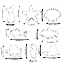 8pcs/Set Stainless Steel Ocean Creature Cookie Cutter Set, For Holiday Baking - Silver - View 3