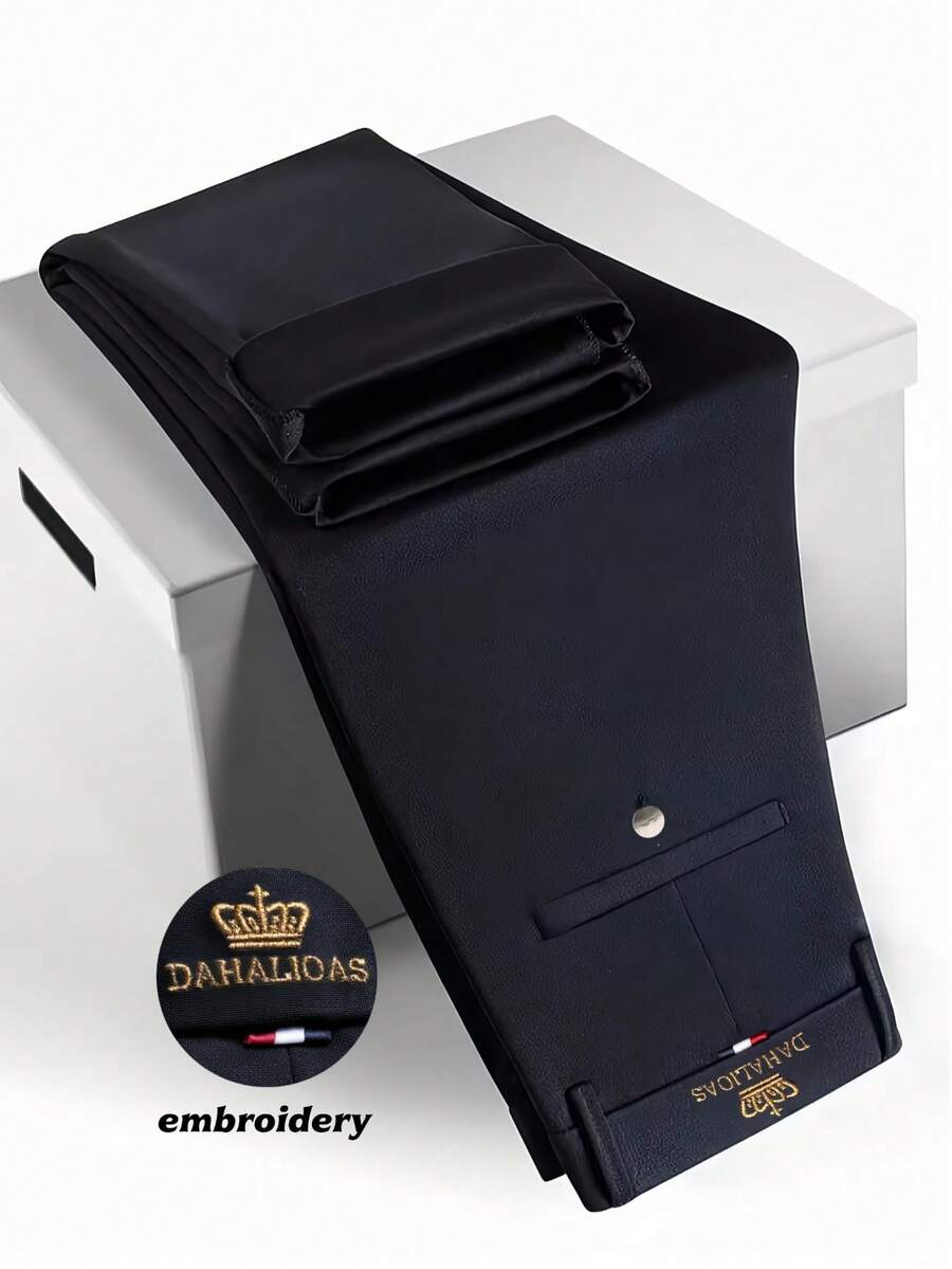 Quần tây nam cổ điển in họa tiết, quần dài màu trơn co giãn, thích hợp cho các dịp công sở mùa xuân và hè, phong cách sang trọng, thanh lịch, quần nam. - Màu xanh hải quân - Xem 1