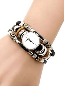 十字架信仰朋克情侣皮绳手链，热销跨境产品 - 黑與白 - 查看 3