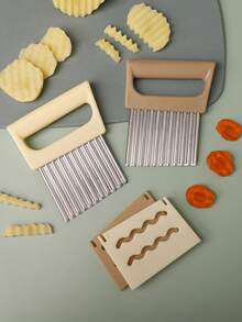 1 pieza Cortador de patatas ondulado multifunción con cubierta protectora de plástico, cuchillo de patatas ondulado creativo, rebanador de verduras ondulado, cortador de patatas fritas onduladas, herramienta de corte de cocina multiusos, máquina de hacer patatas fritas, regalo para Acción de Gracias/Navidad/Halloween - Multicolor - Ver 3