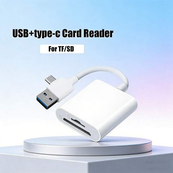 1pc T-Type USB + Type-C 2-In-1 Card Reader, SD/TF Card Adapter, Dual Slot Storage Card Reader, Camera Viewer, Plug And Play For IPhone 17/16/15, S25/S24S/23/S22/S21/S20 Ultra Plus, , IPad, , Series Converter