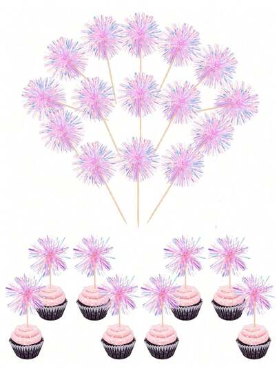 5pcs Multicolor Glittery Flower Cake Toppers,Colorful Cake Decorations For Birthdays And Party Baking,Theme Party, Festival Celebration Event