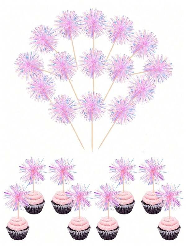 5pcs Multicolor Glittery Flower Cake Toppers,Colorful Cake Decorations For Birthdays And Party Baking,Theme Party, Festival Celebration Event