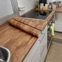 自粘橡木纹理 PVC 墙纸卷 - 逼真的木纹，耐油，防水，耐热，非常适合厨房橱柜、台面和墙面翻新，易于安装，墙纸翻新 | 无缝图案设计 | 耐油材料 - 米色 - 查看 23