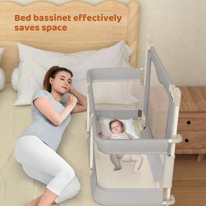 3 In 1 Baby Bedside Sleeper Portable Crib, Foldable Bed Rail For Toddlers, Co-Sleeping Baby Bed, Playpen, Suitable For Twin, Full, King & Queen Size Bed