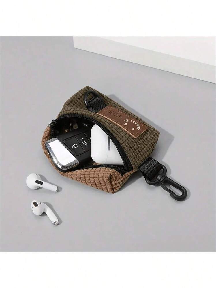 Mini Retro Colorblock Zipper Pouch, Lightweight Coin Purse, Portable Versatile Earphone Bag - Màu xanh Ô liu - Xem 10