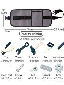 Kids Woodworking Role Play Tool Belt Set, Includes Screws, Hammer, Screwdriver, Saw, Wrench - Children's Birthday Gift - Multicolor - View 6