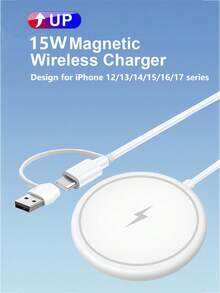 USB-C 15W 磁吸无线充电器，兼容苹果手机 12/13/14/15/16/17 系列；磁吸无线充电器；磁吸无线充电板，兼容苹果手机 17/16/15/14/13/12/11 Pro Max；迷你桌面充电器；USB-A PD 磁吸快充站 - 白色 - 查看 4