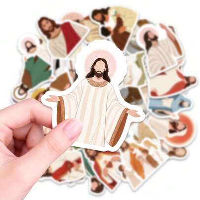 50pcs Jesus Christ Religious Figure Stickers, Bible Themed Decorative Decals For Journaling, Scrapbooking, Bible Notebook Diary, Christian Gift, Waterproof Vinyl, Cute Kawaii Style