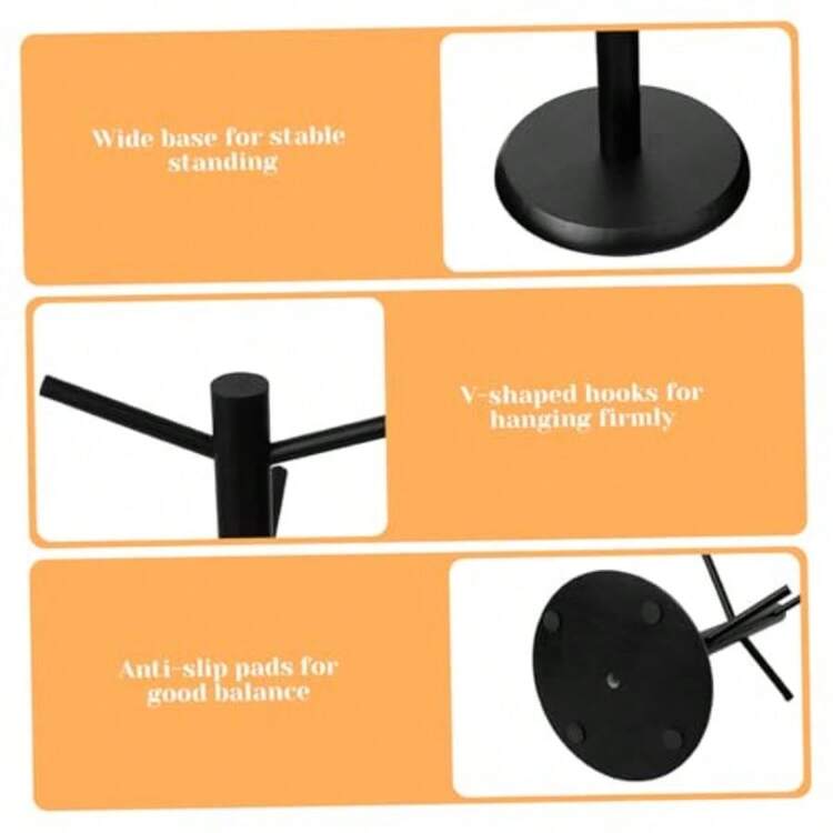 Soporte para tazas con 6 gancos para tazas soporte para tazas de cafe de 35 x 6 pulgadas con ba reente de bau soporte de exibicion para tazas y platillos para restaurantes y oficinas - Negro - Añade 2