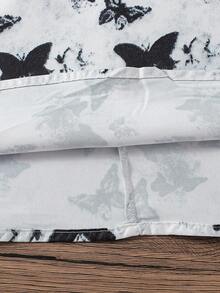 Girls Toddler Butterfly Pattern Ruffle Trim Short Sleeve Lace Decor Dress, Summer - Black - View 7