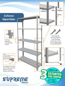 5-Shelf Adjustable Steel Shelf 25x77cm 25kg Multipurpose Various Colors - 灰色 - 查看 5