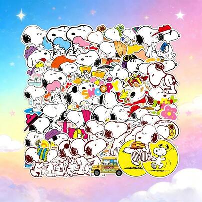 SNOOPY 50张可爱卡通新贴纸，适合装饰手机壳、笔记本电脑、平板电脑、行李箱、滑板，是送给粉丝、学生或年轻朋友的绝佳生日礼物和节日礼物，兼具实用性和收藏价值。