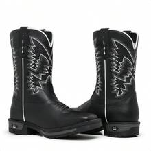 Men's Western Boot, New Release, Mid-Calf Ankle Boot, Embroidered, Square Toe, Reinforced Sole, Tx - Nam giới người Texas - Xem 5